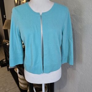 Lilly Pulitzer Women's Turquoise Amalie Open Front Cardigan 100% Cashmere L